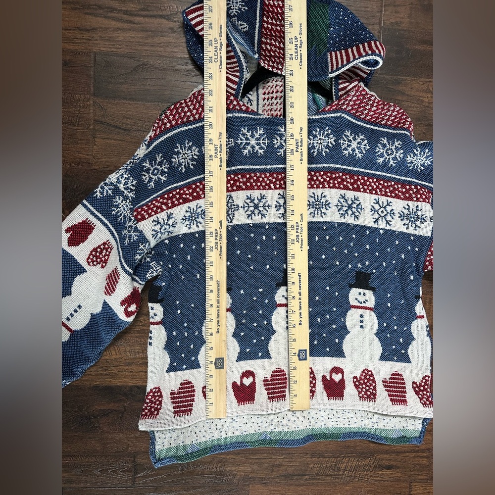 HANDMADE Snowman Snow flakes mittens red blue tapestry Hoodie by me, did my best - Picture 7 of 17